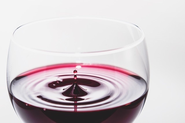 Closeup of a glass of red wine
